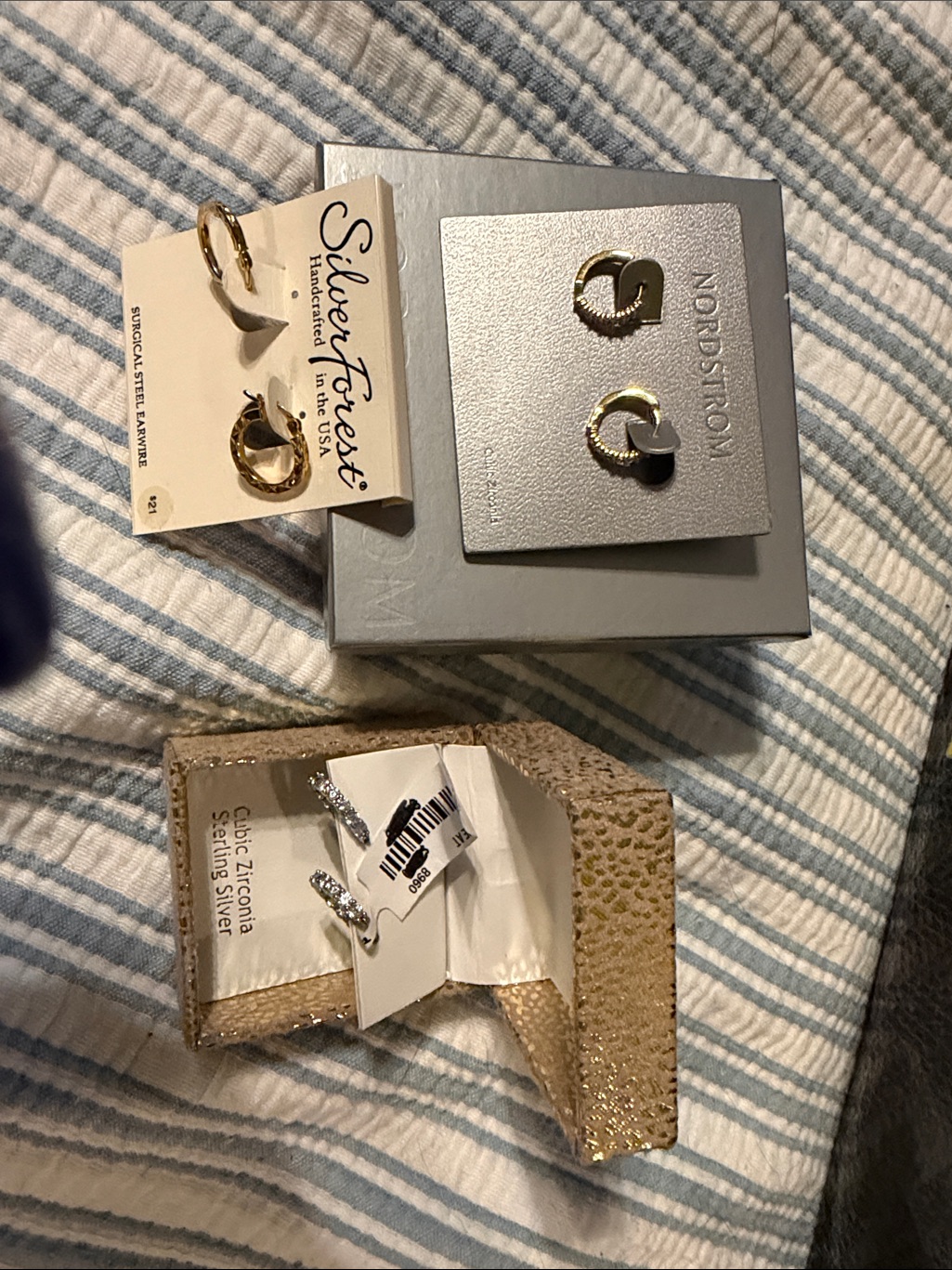 Nwt Mini Hoop Earring Bundle Set Of 3 Gold Tone Cz Sterling Silver